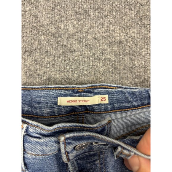 Levi's Wedgie Straight Jeans Womens 25x28 Light Blue High Rise Button Fly Denim - Picture 2 of 10